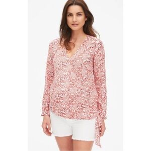NWT Gap Maternity Wrap Top Linen Blend Paisley Floral XL